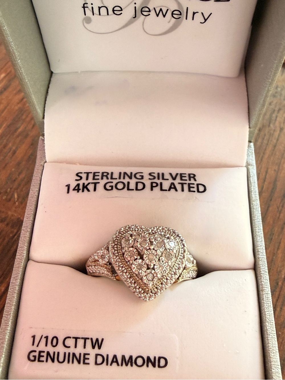 Brilliant, fine, jewelry 14kt & 925 Heart Cluster Diamond Ring - Sz7